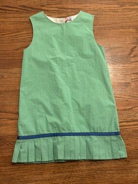 NWOT Orient Expressed Size 4 Green Dress Micro-Check sleeveless blue Trim